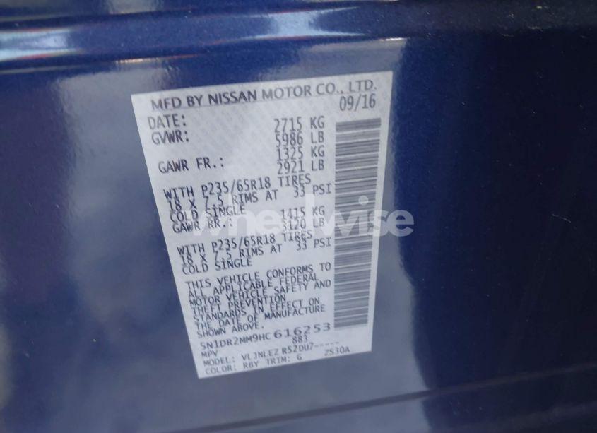 Photo 9 of 2017 Nissan Pathfinder PLATINUM/S/SL/SV (VIN 5N1DR2MM9HC616253)