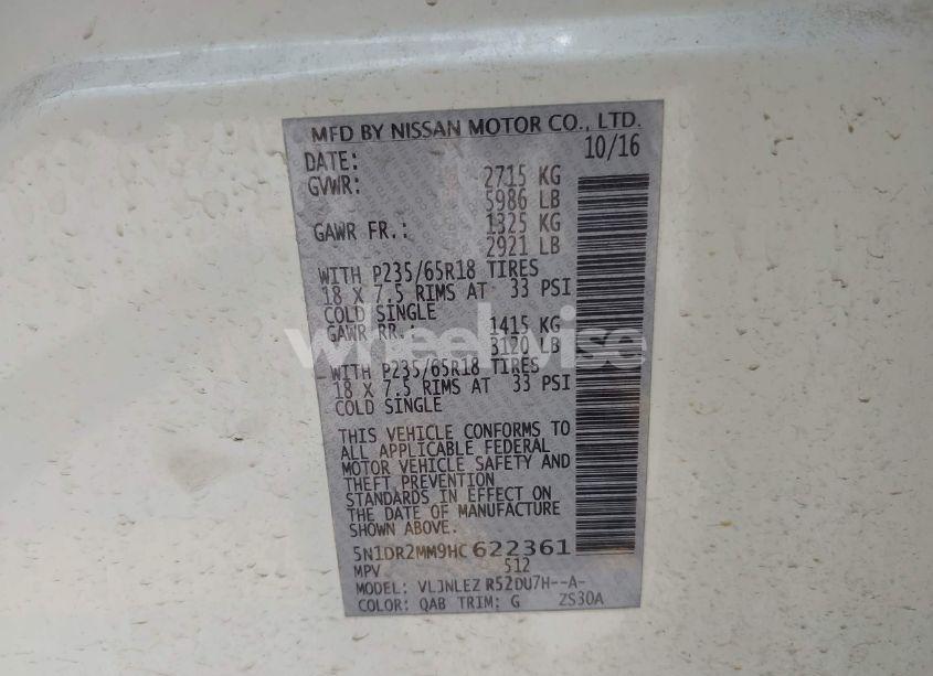 Photo 9 of 2017 Nissan Pathfinder SV (VIN 5N1DR2MM9HC622361)