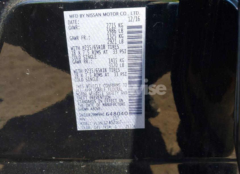 Photo 9 of 2017 Nissan Pathfinder SL (VIN 5N1DR2MM9HC648040)