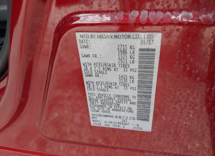 Photo 9 of 2017 Nissan Pathfinder SL (VIN 5N1DR2MM9HC687226)