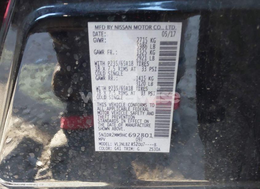 Photo 9 of 2017 Nissan Pathfinder S (VIN 5N1DR2MM9HC692801)