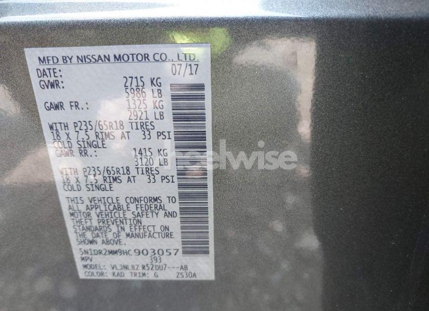 Photo 9 of 2017 Nissan Pathfinder S (VIN 5N1DR2MM9HC903057)