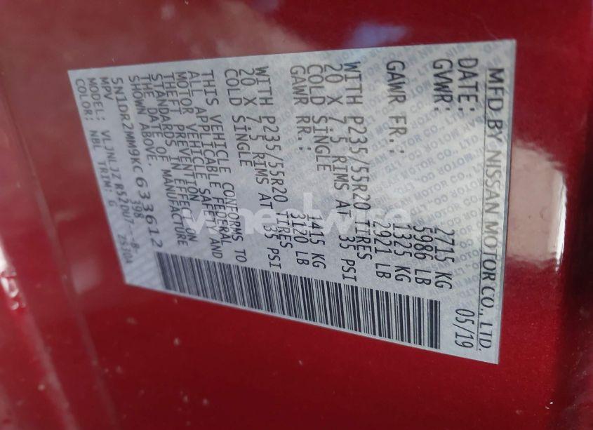 Photo 9 of 2019 Nissan Pathfinder PLATINUM (VIN 5N1DR2MM9KC633612)