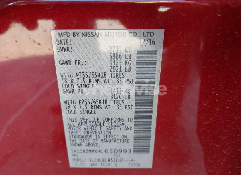 Photo 9 of 2017 Nissan Pathfinder S (VIN 5N1DR2MMXHC650993)