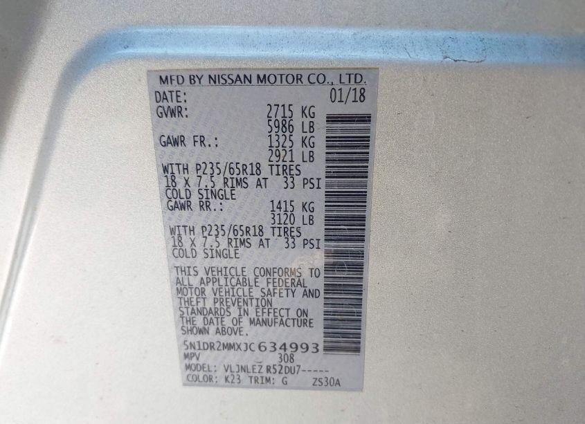 Photo 9 of 2018 Nissan Pathfinder SV (VIN 5N1DR2MMXJC634993)