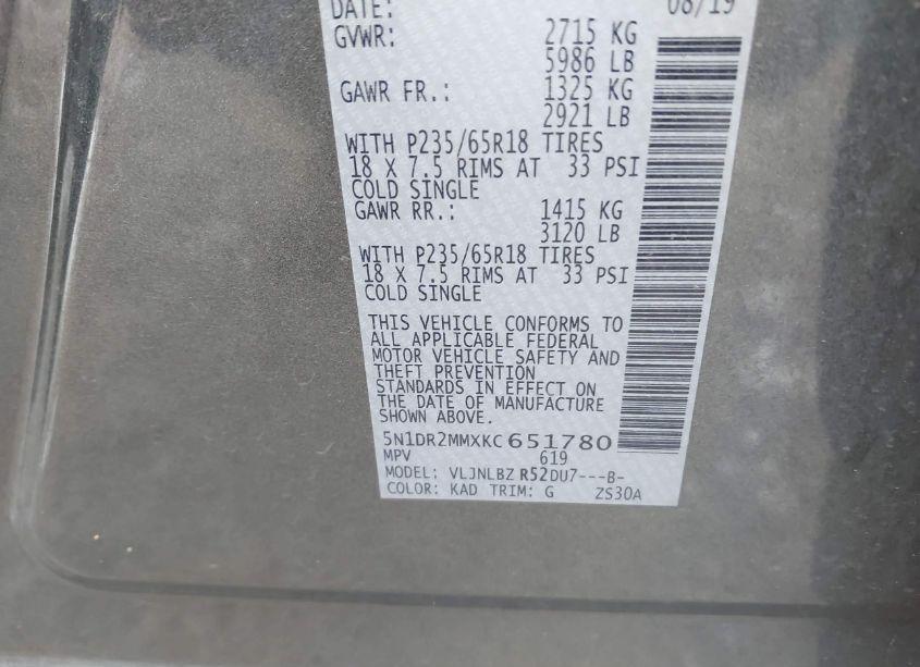 Photo 9 of 2019 Nissan Pathfinder S (VIN 5N1DR2MMXKC651780)