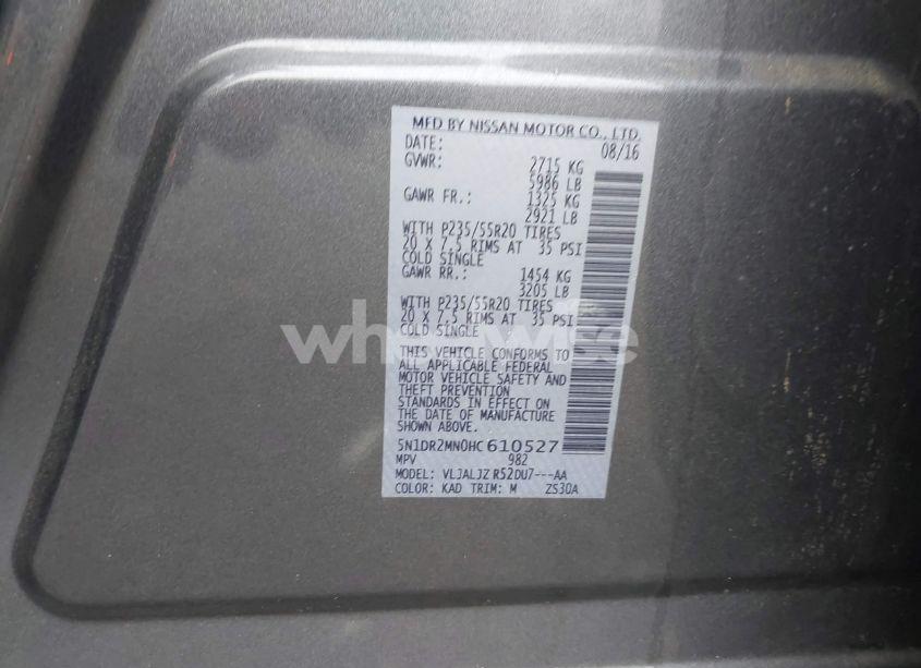 Photo 9 of 2017 Nissan Pathfinder PLATINUM (VIN 5N1DR2MN0HC610527)