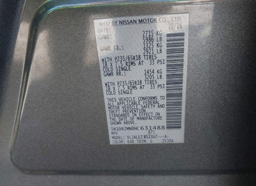 Photo 9 of 2017 Nissan Pathfinder SV (VIN 5N1DR2MN0HC631488)