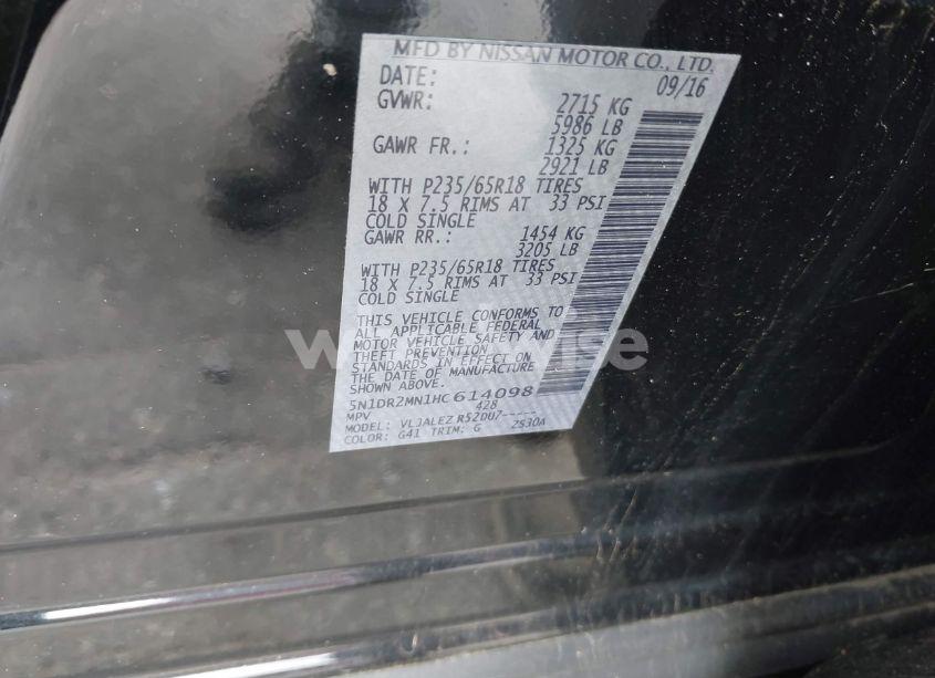 Photo 9 of 2017 Nissan Pathfinder PLATINUM/S/SL/SV (VIN 5N1DR2MN1HC614098)