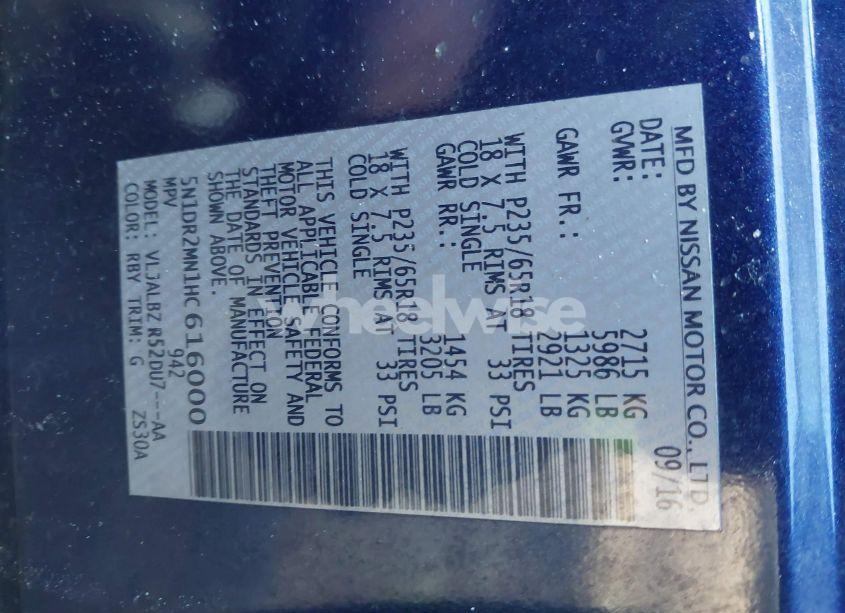 Photo 9 of 2017 Nissan Pathfinder S (VIN 5N1DR2MN1HC616000)