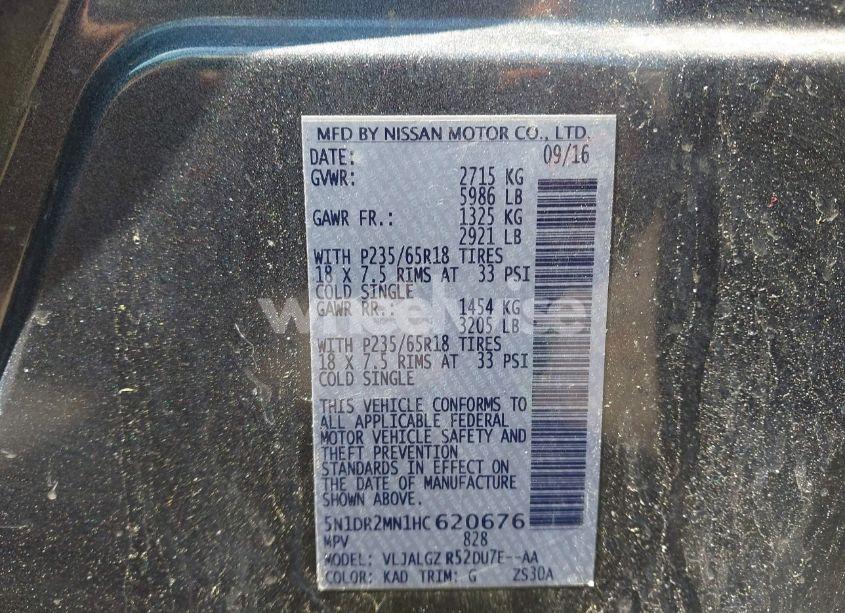 Photo 9 of 2017 Nissan Pathfinder SL (VIN 5N1DR2MN1HC620676)