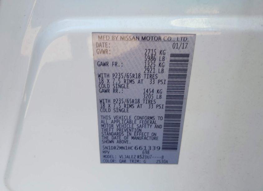 Photo 9 of 2017 Nissan Pathfinder SV (VIN 5N1DR2MN1HC661339)