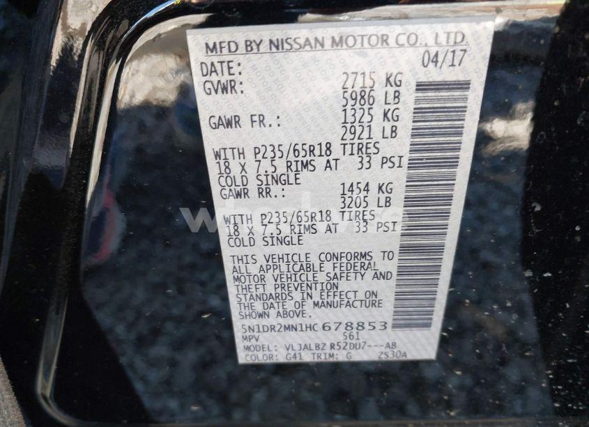 Photo 9 of 2017 Nissan Pathfinder S (VIN 5N1DR2MN1HC678853)