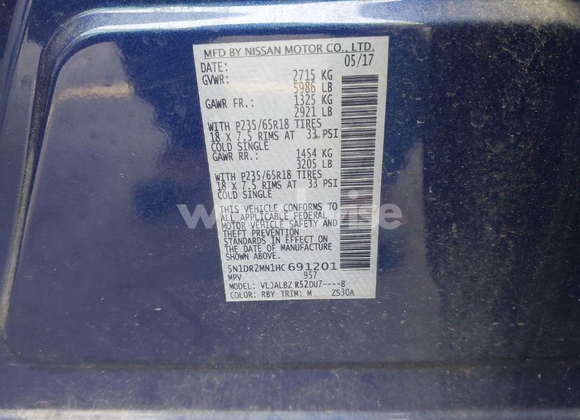 Photo 9 of 2017 Nissan Pathfinder S (VIN 5N1DR2MN1HC691201)