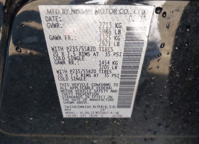 Photo 9 of 2017 Nissan Pathfinder PLATINUM (VIN 5N1DR2MN1HC696656)