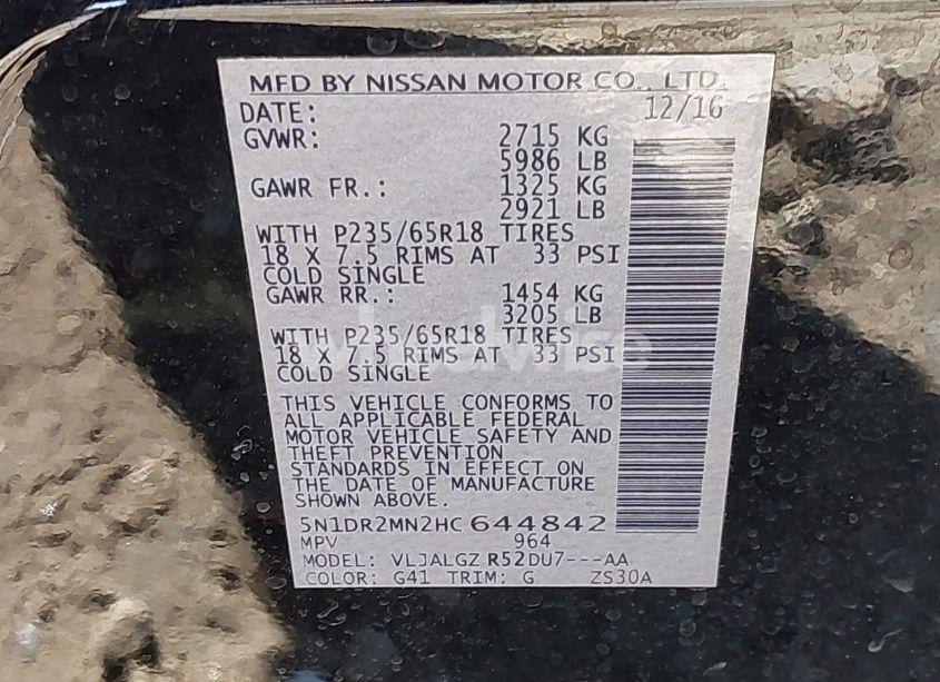 Photo 9 of 2017 Nissan Pathfinder SL (VIN 5N1DR2MN2HC644842)