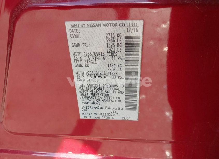 Photo 9 of 2017 Nissan Pathfinder SV (VIN 5N1DR2MN2HC645683)