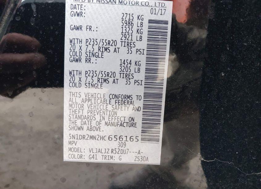 Photo 9 of 2017 Nissan Pathfinder PLATINUM (VIN 5N1DR2MN2HC656165)