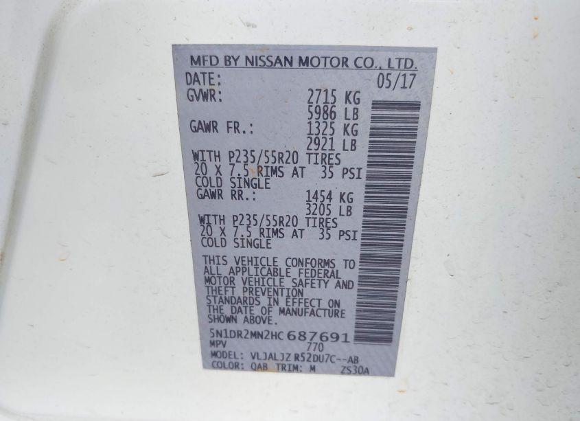 Photo 9 of 2017 Nissan Pathfinder PLATINUM (VIN 5N1DR2MN2HC687691)