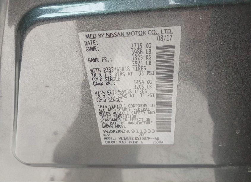 Photo 9 of 2017 Nissan Pathfinder SV (VIN 5N1DR2MN2HC911333)