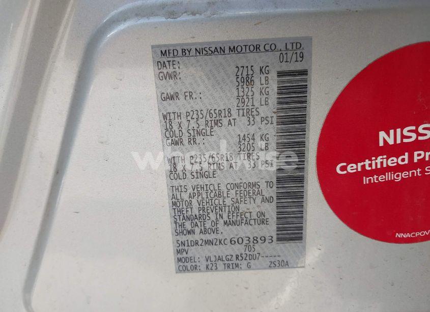 Photo 9 of 2019 Nissan Pathfinder SL (VIN 5N1DR2MN2KC603893)