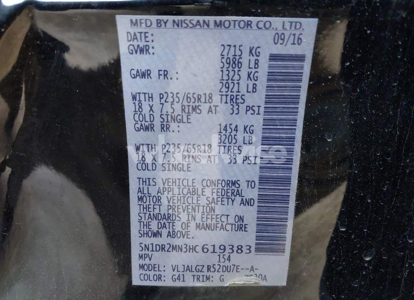 Photo 9 of 2017 Nissan Pathfinder SL (VIN 5N1DR2MN3HC619383)