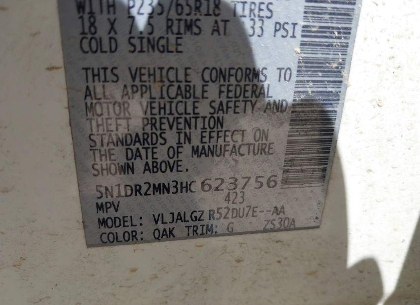 Photo 9 of 2017 Nissan Pathfinder SL (VIN 5N1DR2MN3HC623756)