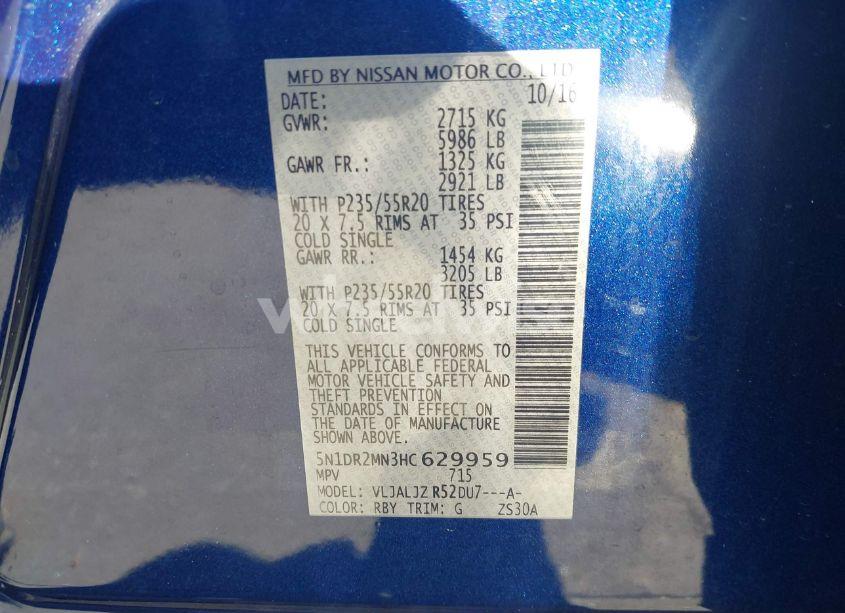 Photo 9 of 2017 Nissan Pathfinder PLATINUM (VIN 5N1DR2MN3HC629959)