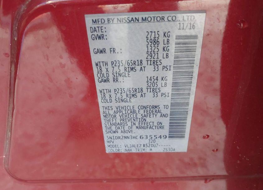 Photo 9 of 2017 Nissan Pathfinder SV (VIN 5N1DR2MN3HC635549)