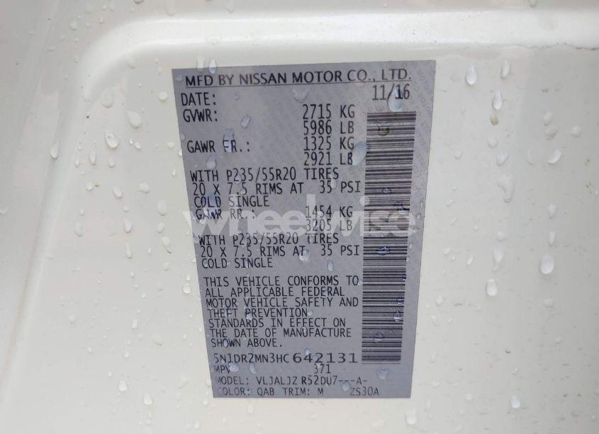 Photo 9 of 2017 Nissan Pathfinder PLATINUM (VIN 5N1DR2MN3HC642131)