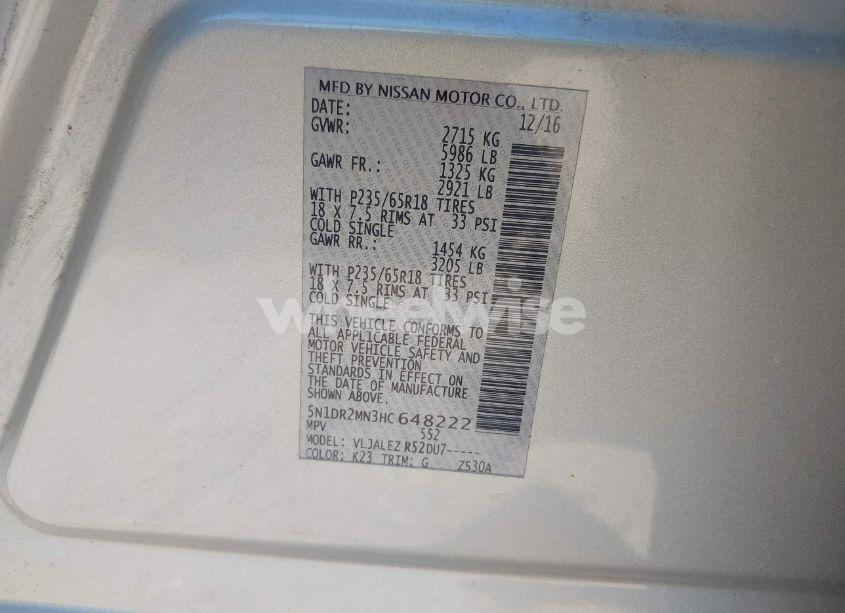 Photo 9 of 2017 Nissan Pathfinder SV (VIN 5N1DR2MN3HC648222)