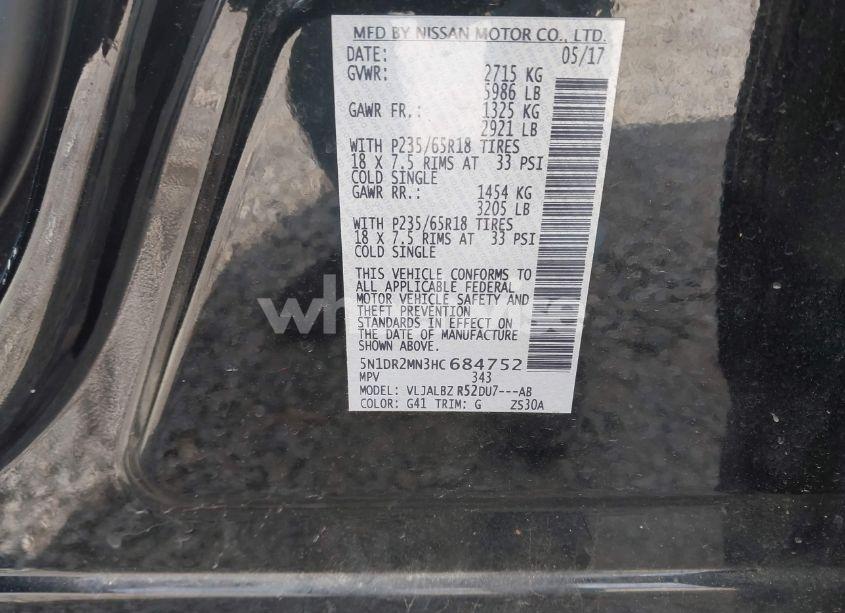 Photo 9 of 2017 Nissan Pathfinder S (VIN 5N1DR2MN3HC684752)