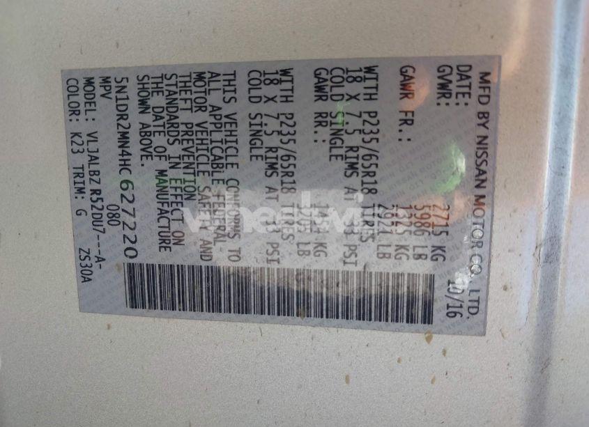 Photo 9 of 2017 Nissan Pathfinder S (VIN 5N1DR2MN4HC627220)