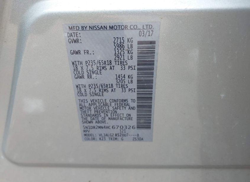 Photo 9 of 2017 Nissan Pathfinder SL (VIN 5N1DR2MN4HC670326)