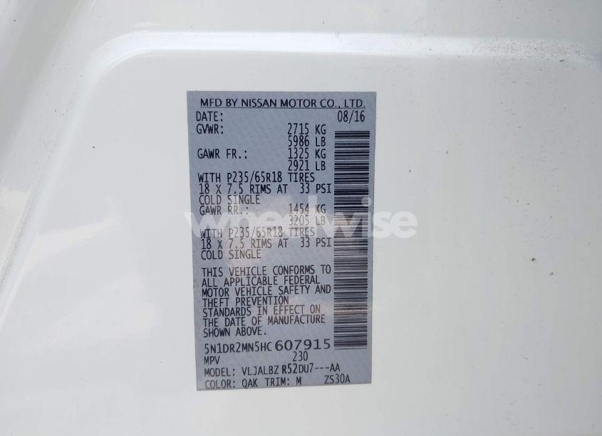 Photo 9 of 2017 Nissan Pathfinder S (VIN 5N1DR2MN5HC607915)