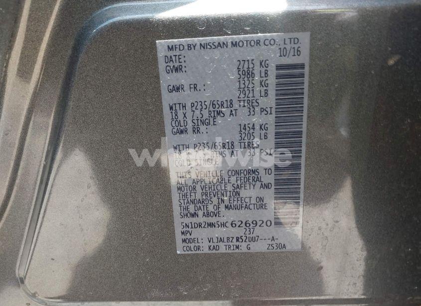 Photo 9 of 2017 Nissan Pathfinder S (VIN 5N1DR2MN5HC626920)