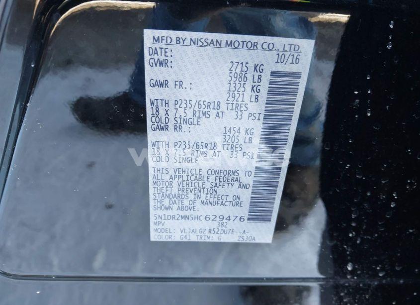 Photo 9 of 2017 Nissan Pathfinder SL (VIN 5N1DR2MN5HC629476)