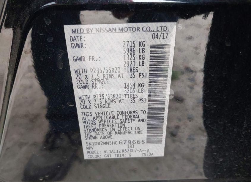 Photo 9 of 2017 Nissan Pathfinder PLATINUM (VIN 5N1DR2MN5HC679665)