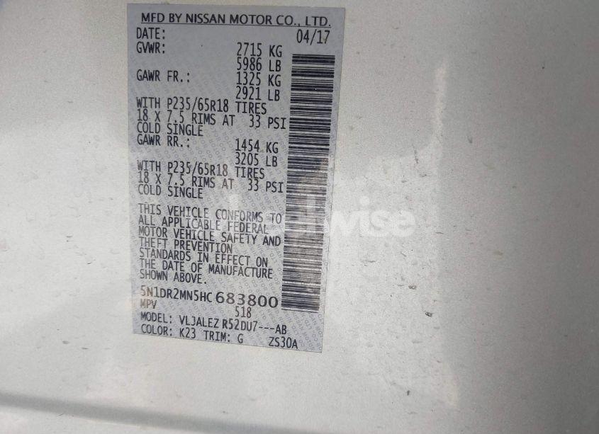 Photo 9 of 2017 Nissan Pathfinder SV (VIN 5N1DR2MN5HC683800)