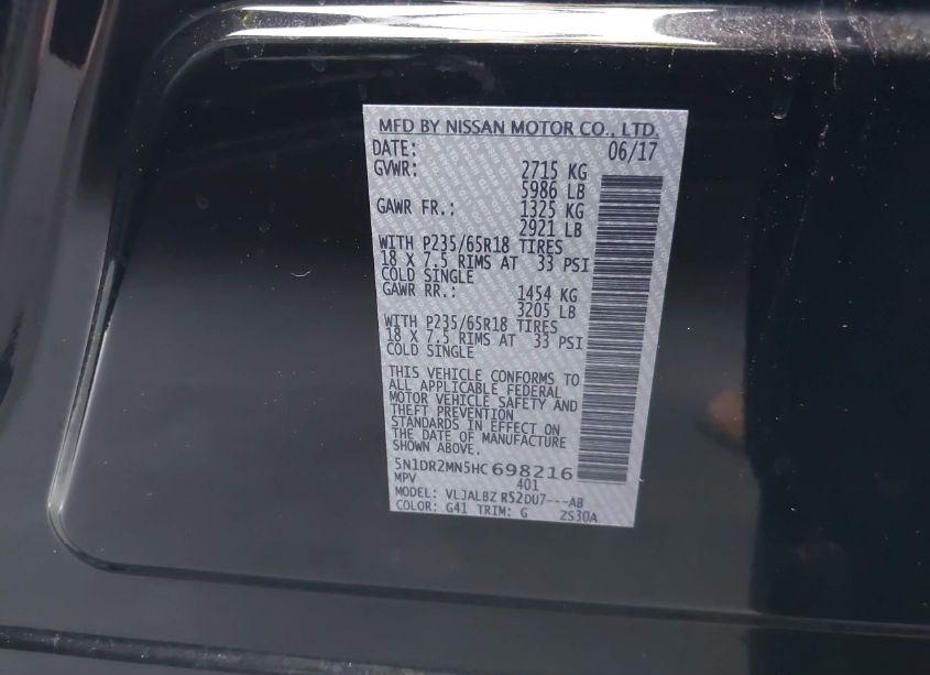 Photo 9 of 2017 Nissan Pathfinder S (VIN 5N1DR2MN5HC698216)