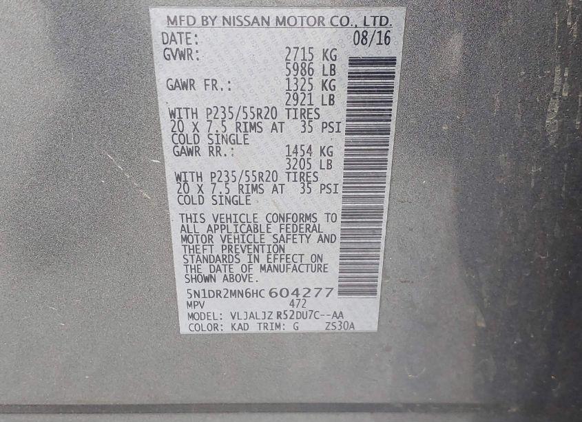 Photo 9 of 2017 Nissan Pathfinder PLATINUM (VIN 5N1DR2MN6HC604277)