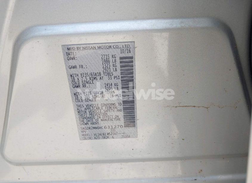 Photo 9 of 2017 Nissan Pathfinder S (VIN 5N1DR2MN6HC631270)