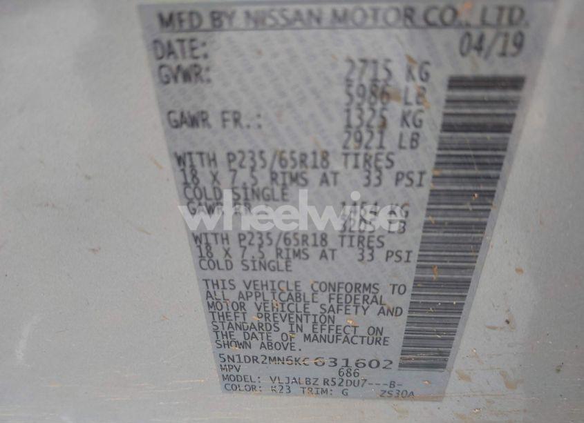 Photo 9 of 2019 Nissan Pathfinder S (VIN 5N1DR2MN6KC631602)