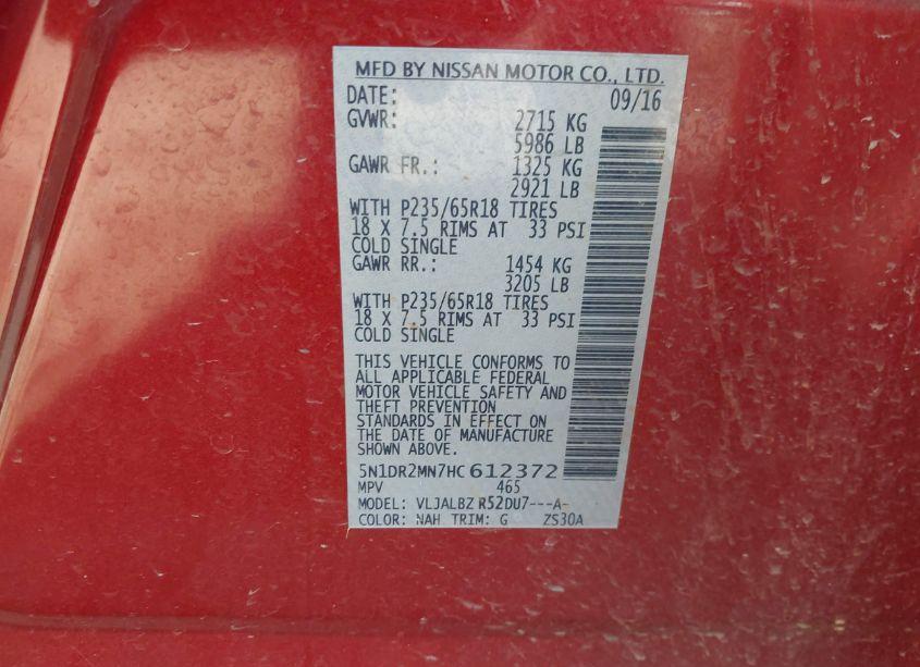 Photo 9 of 2017 Nissan Pathfinder S (VIN 5N1DR2MN7HC612372)