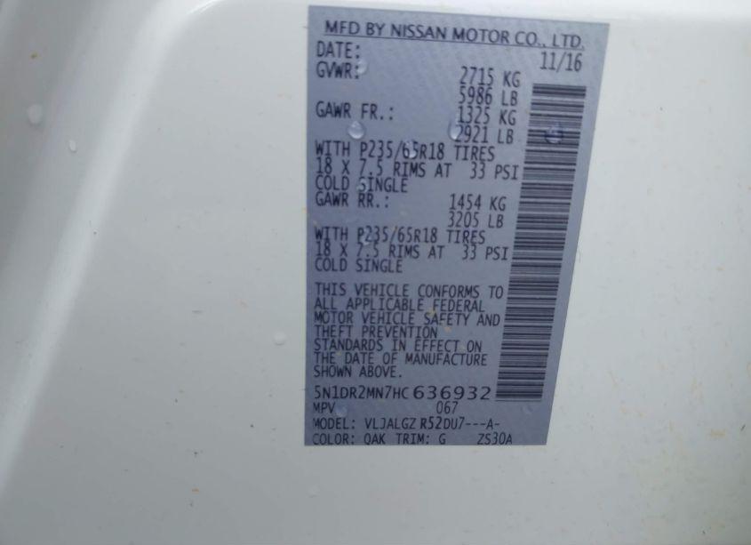 Photo 9 of 2017 Nissan Pathfinder SL (VIN 5N1DR2MN7HC636932)