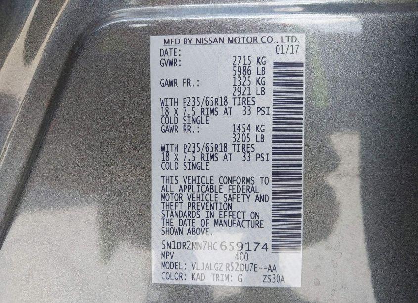 Photo 9 of 2017 Nissan Pathfinder SL (VIN 5N1DR2MN7HC659174)