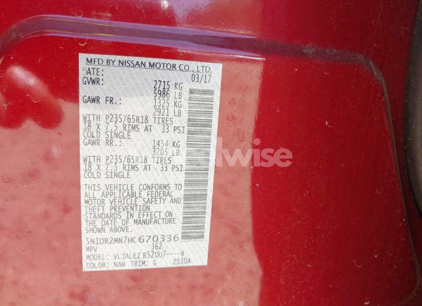 Photo 9 of 2017 Nissan Pathfinder SV (VIN 5N1DR2MN7HC670336)