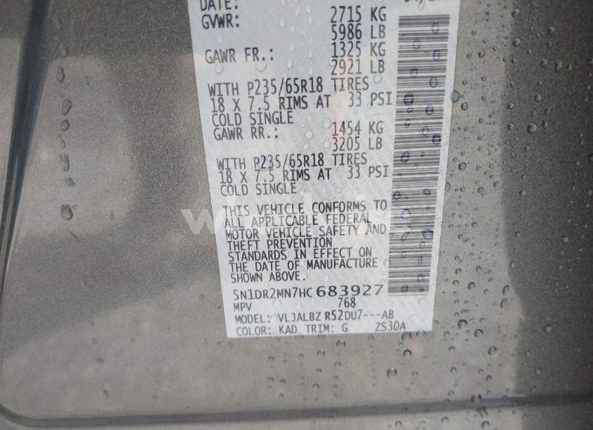 Photo 9 of 2017 Nissan Pathfinder S (VIN 5N1DR2MN7HC683927)