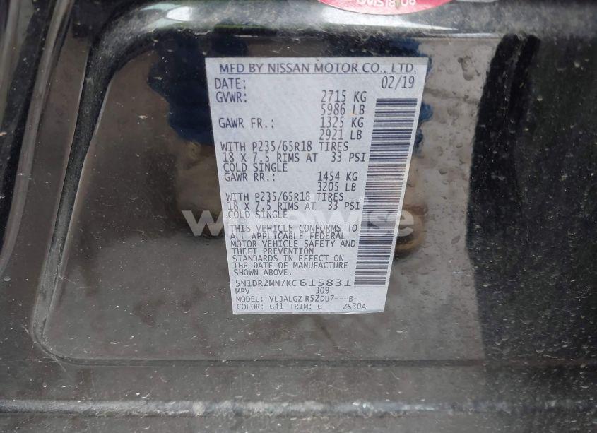 Photo 9 of 2019 Nissan Pathfinder SL (VIN 5N1DR2MN7KC615831)