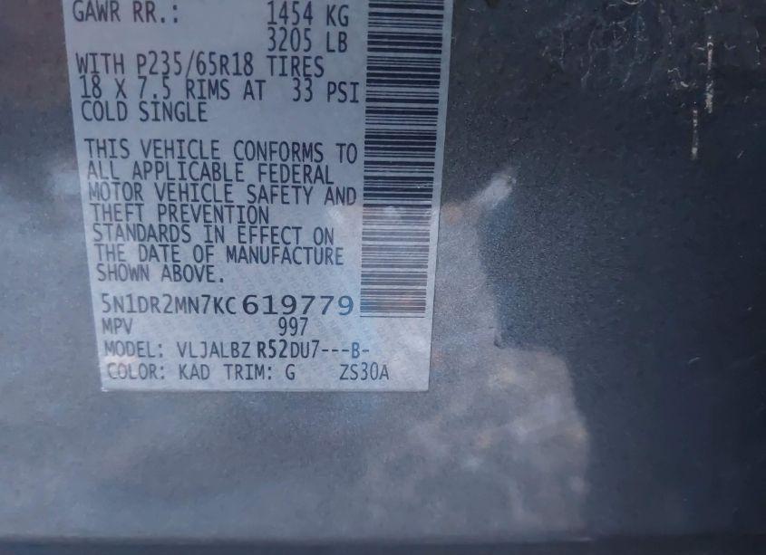 Photo 9 of 2019 Nissan Pathfinder S (VIN 5N1DR2MN7KC619779)